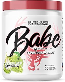 Babe Pre Workout powder for Women | Sparkling Orchard | 6g Citrulline, 2g Beta-Alanine, 100mg Hyaluronic Acid, 5mg Biotin and 5 other registered trademarked ingredients | 30 servings | 12.6 OZ