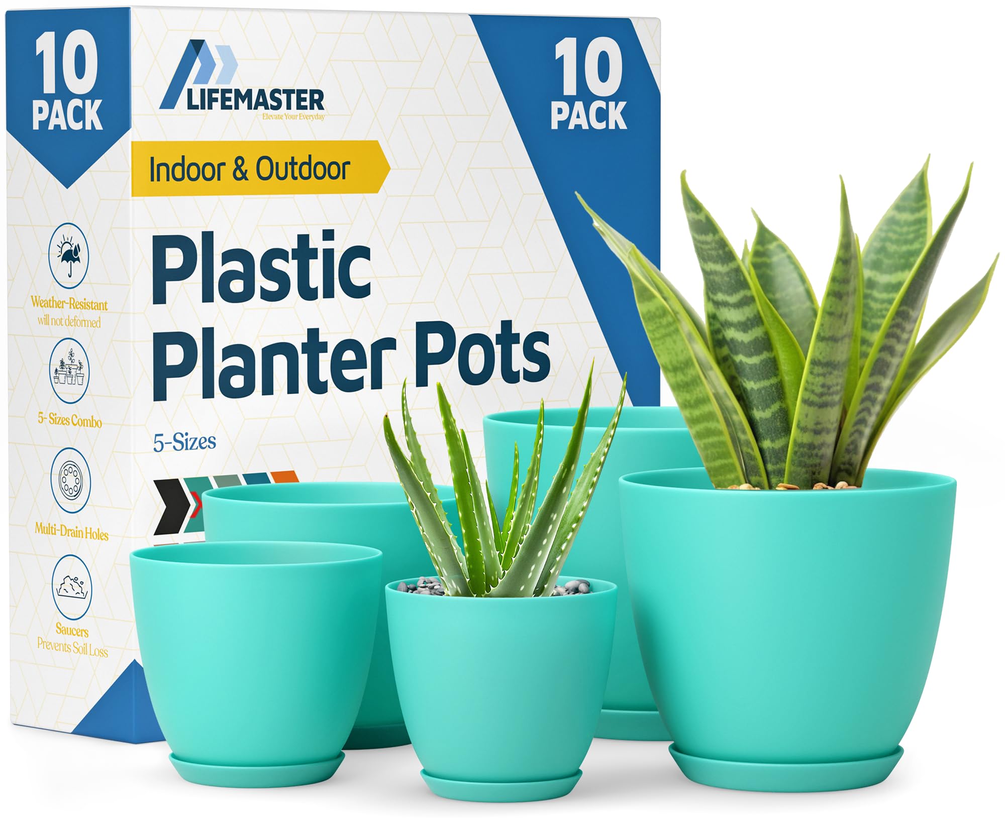 Lifemaster Plant Pot, Aqua, Pack of 10