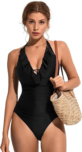 Miniatura 5 de SUUKSESS Traje de baño sexy de una pieza con volantes y control de abdomen para mujer