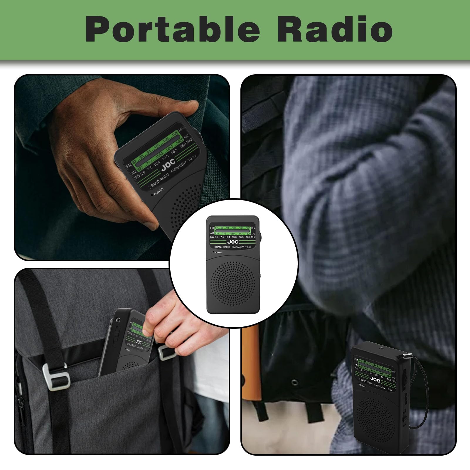 Radio Portable AM/FM/SW Mini à Piles AA avec Lampe Torche, Écouteurs, Cadeau Fête des Pères
