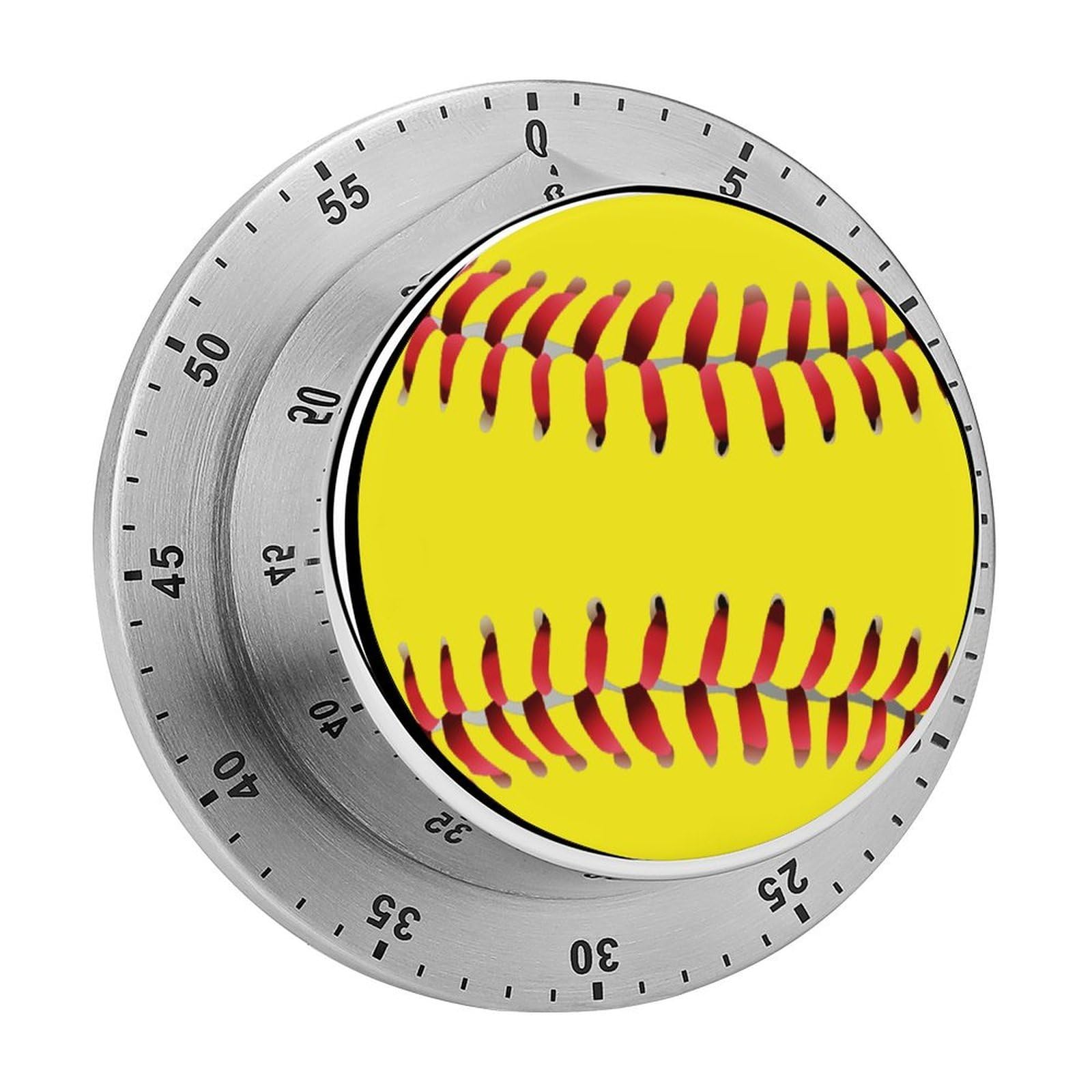 Yellow Softball Red Stripes Circular Rotating Timer, Suitable for Kitchen and Bedroom