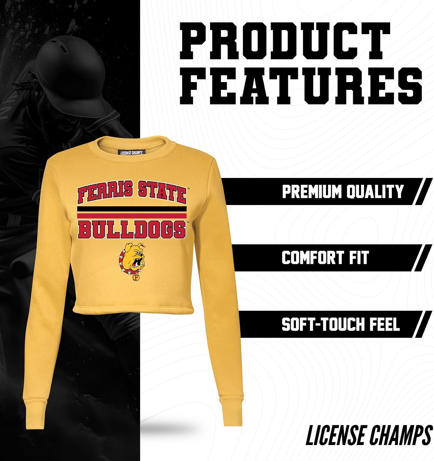 License Champs Women Cropped Sweatshirt | Long Sleeves Pullover Fleece Crop Tops | Official NCAA Game Day Merchandise