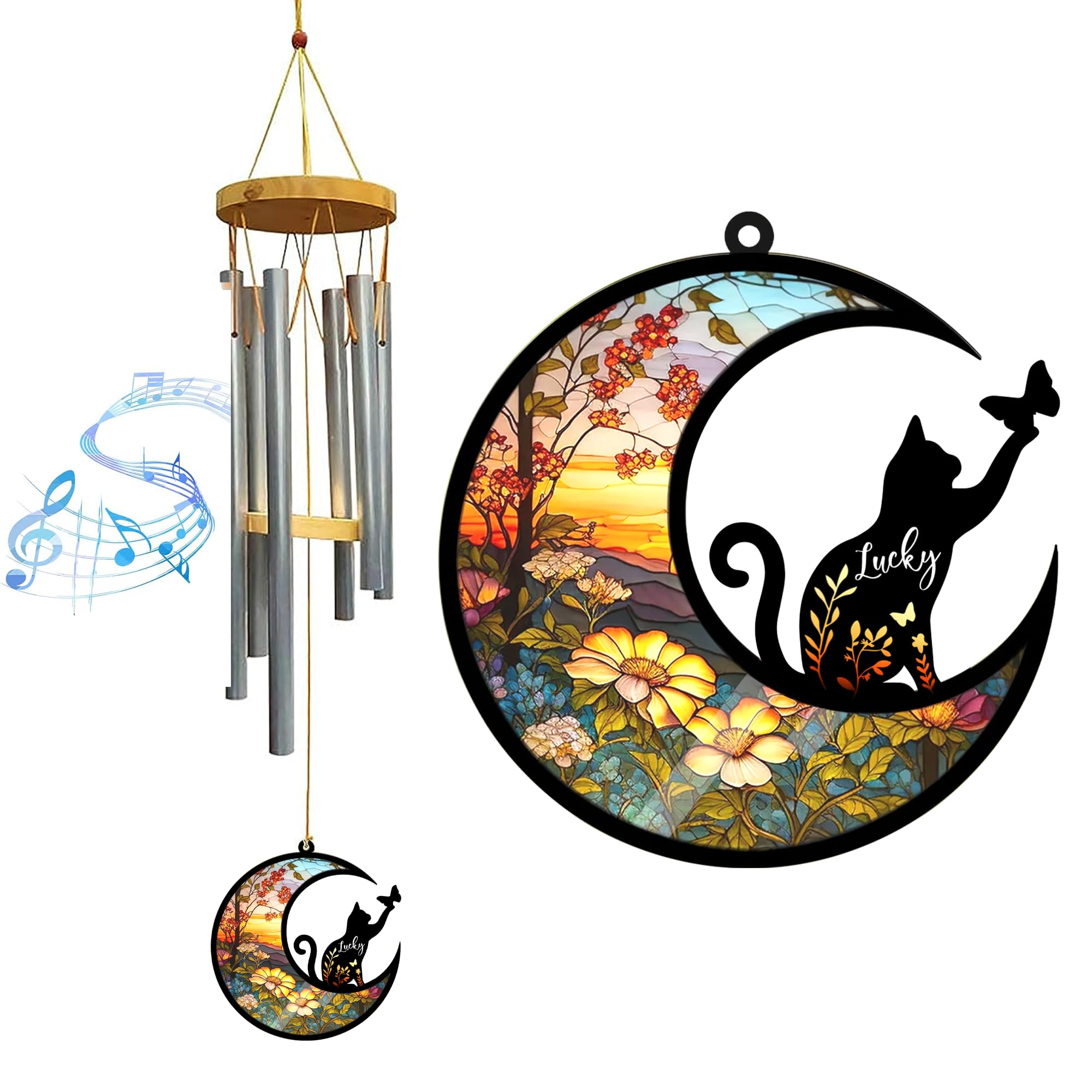 Cat Memorial Wind Chimes, Custom Cat Wind Chimes, Rainbow Bridge Cat Memorial Gifts, Thoughtful Loss of Cat or Dog Gifts, Durable Metal Outdoor Chimes Pet Sympathy Gift, Pet Loss Wind Chimes