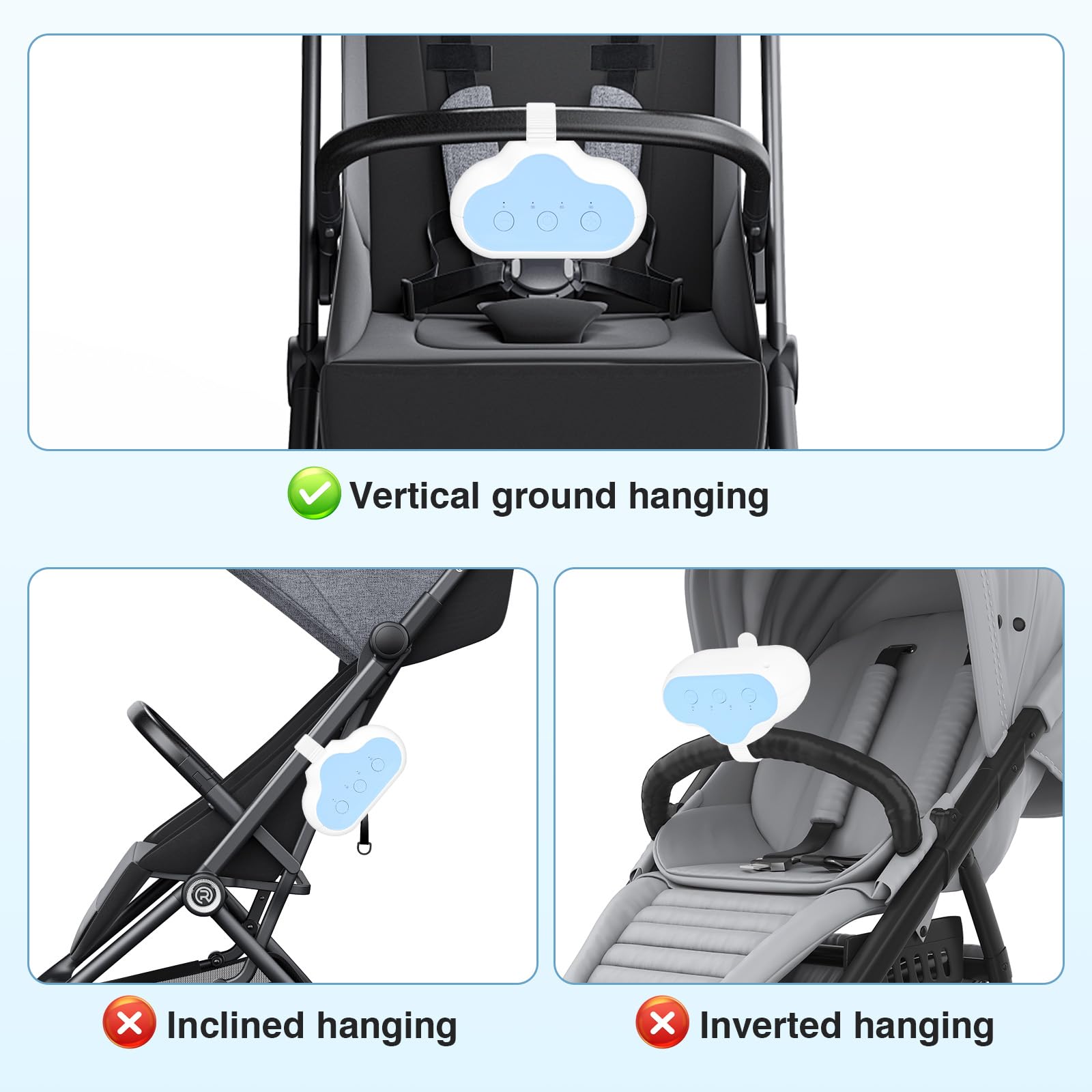 Columpio para Cochecito de Bebé Automático, Baby Rocker Recargable, 3 Niveles De Intensidad, Temporizador De 30/60/90 Minutos, Equipado con 2 Ganchos, Universal para Cochecitos y Sillas