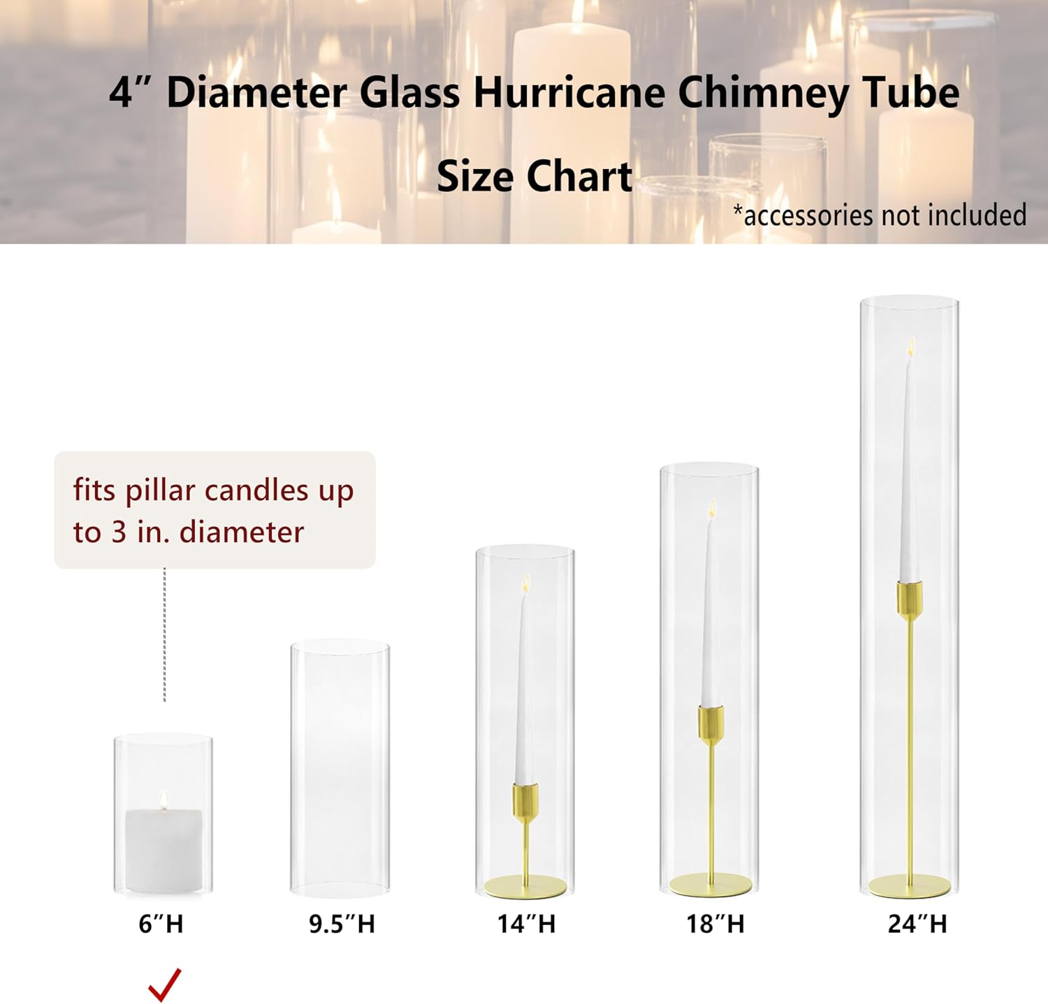 CYS EXCEL 2 PCS (H:6" D:4") Open Ended Clear Glass Hurricane Candleholder Tube Lamp Shade Open Flame Candlestick Holder Chimney Tube Cover Bottomless Cylinder - Image 6