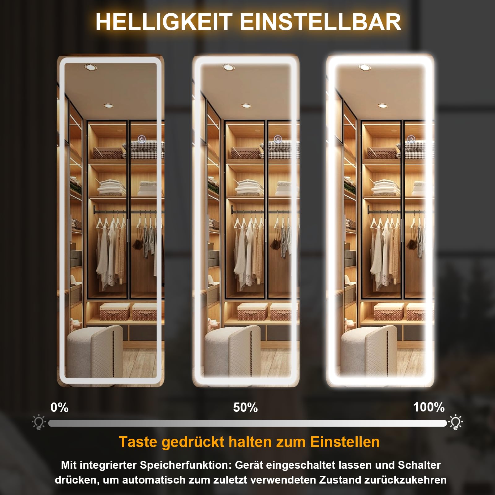 Koonmi 152x40cm Ganzkörperspiegel mit Beleuchtung, Sicherheitsglas Größe LED Ganzkörperspiegel mit Dimmen & 3 Farbbeleuchtungen, Standspiegel für Schlafzimmer, Ankleidezimmer, Gästezimmer Rechteck
