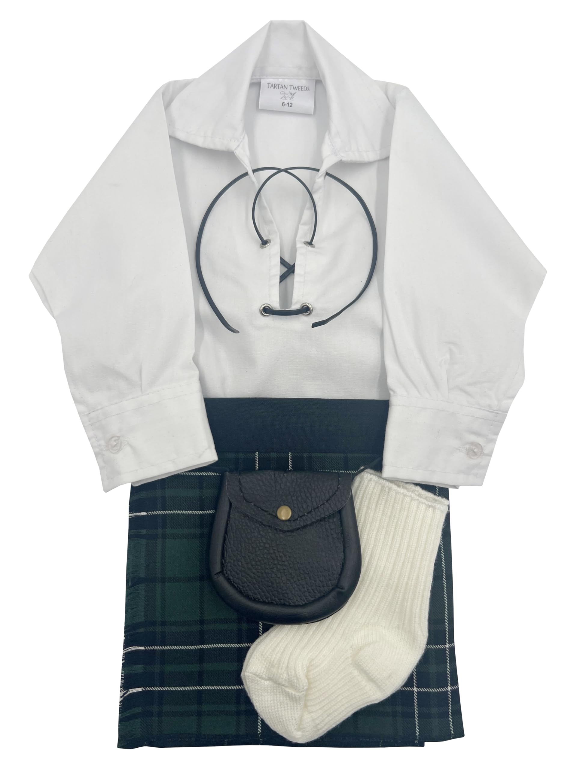 Tartan Tweeds Baby Kilt Outfit, Adjustable Waistband, Shirt, Hose, Sporran, Unisex (Maclean Hunting, 0-6 Months)