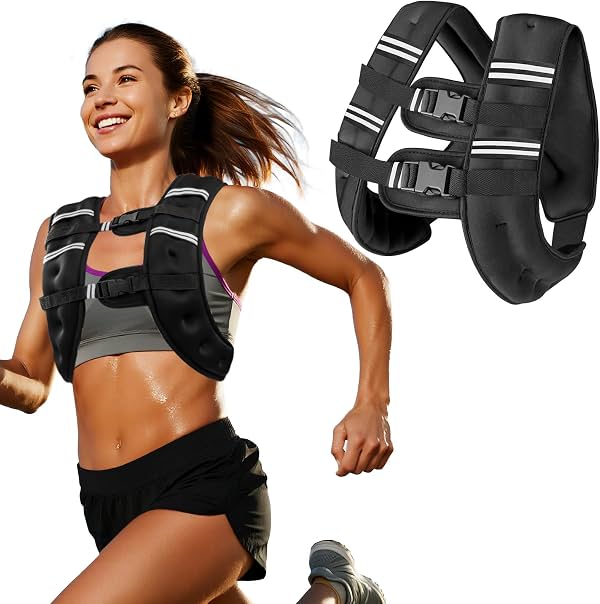 Chaleco con Peso Zikopomi para Mujer y Hombre, Chaleco con Peso de 6lb/8lb/12lb/16lb/20lb/25lb/30lb con Franjas Reflectantes para Entrenamiento, Fuerza, Correr, Fitness, Construcción Muscular, Pérdida de Peso, Chaleco de Caminata