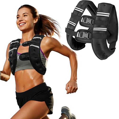 Zikopomi Weighted Vest Woman Man, 6lb/8lb/12lb/16lb/20lb/25lb/30lb Weight Vest with Reflective Stripes for Workout, Strength Training, Running, Fitness, Muscle Building, Weight Loss, Rucking Vest