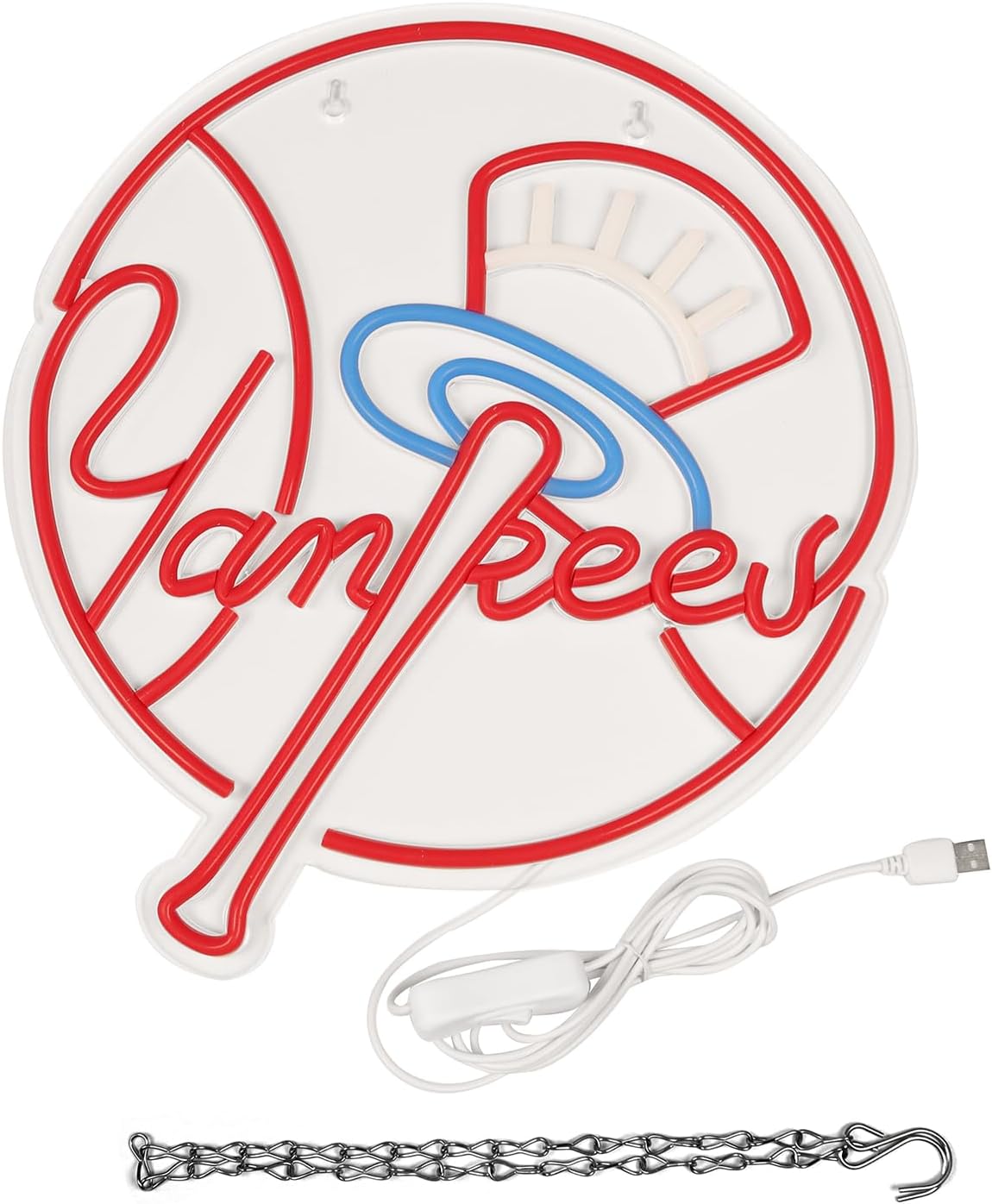 YANKEES Neon Signs for Wall Decor,Baseball Team Neon Lights for Bedroom,LED Signs Suitable for Man Cave,5V Power Adapter,Birthday、Christmas Gifts for Boys 13 * 15Inch(red+blue+white) - Image 6
