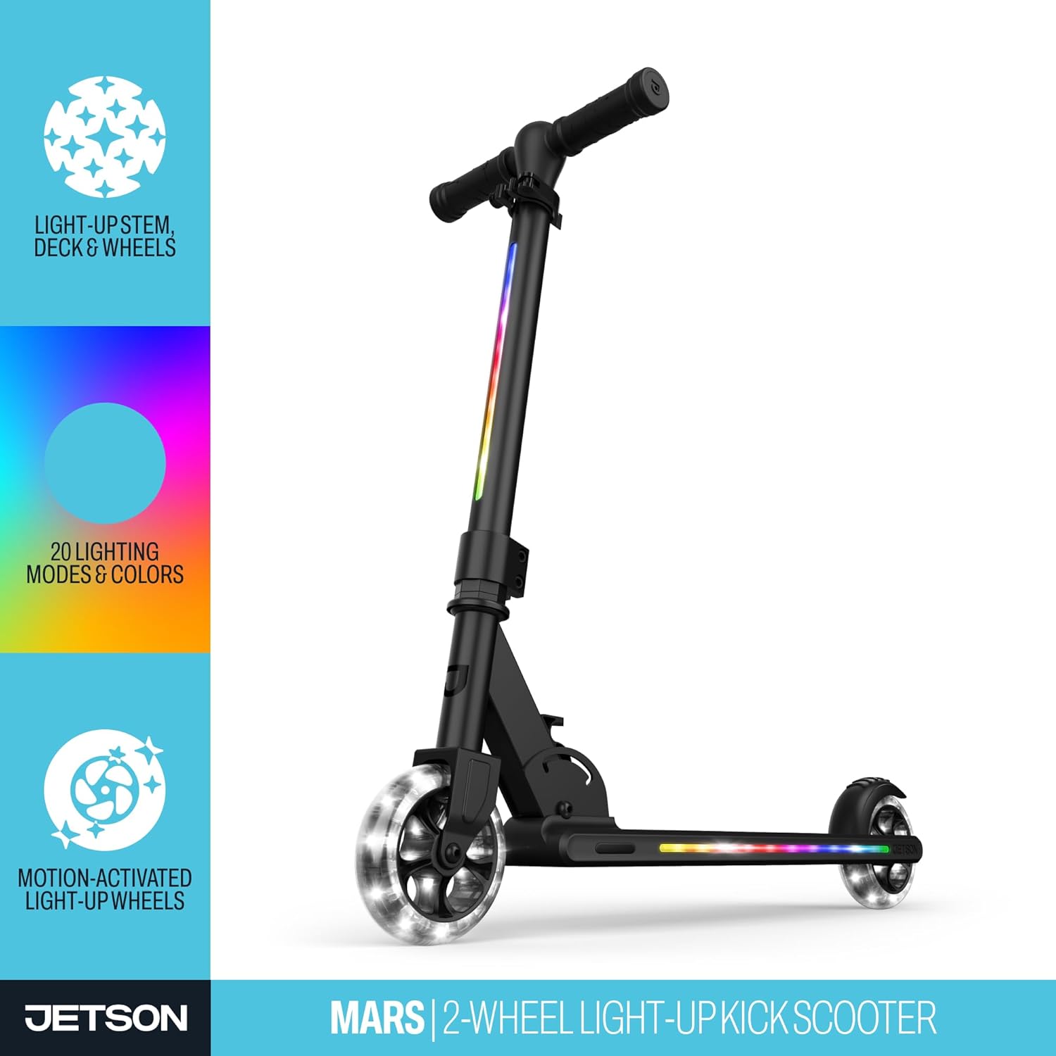 Jetson Mars 2-Wheel Light-Up Kick Scooter, Portable Scooter for Kids with Light-Up 4.6-Inch Wheels, Adjustable Handlebar Height, Foldable Design, Ages 5+