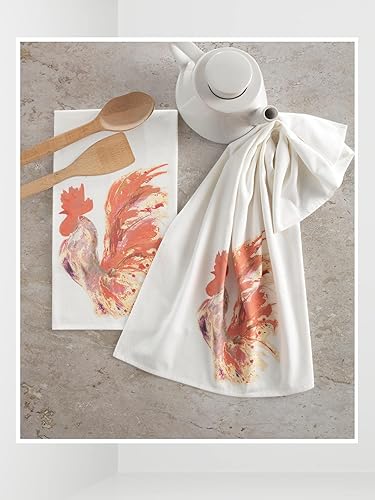 Miniatura 7 de Juego de 2 paños de cocina de algodón absorbente (20 x 30 pulgadas), duraderos y de gran tamaño, diseño de granja con gallo bohemio, lazo para