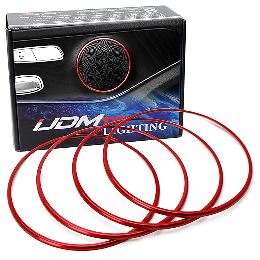 iJDMTOY Set of 4 Red Speaker Decoration Ring Cover Trims, Compatible with 2015-2021 Mercedes W205 C-Class, 2016-2022 X205 GLC-Class, 2017-up W213 E-Class, etc