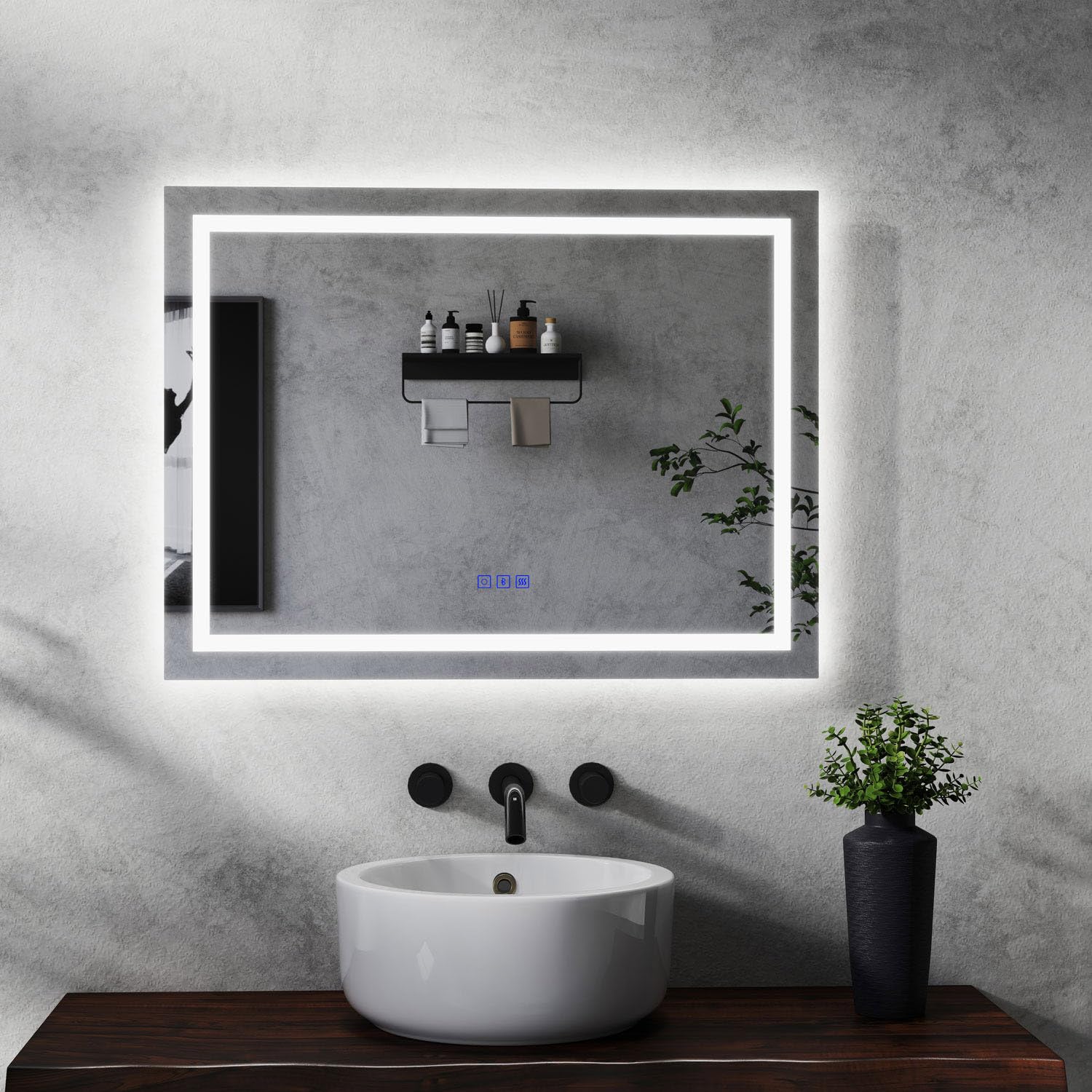 MAERTS-E 800x600mm Bathroom Mirror with LED Light, Bluetooth Speakers & Demister | LED Bathroom Mirror with 3 Light Modes & Memory | Wall Switch & Touch Sensor | Auto Shut-Off