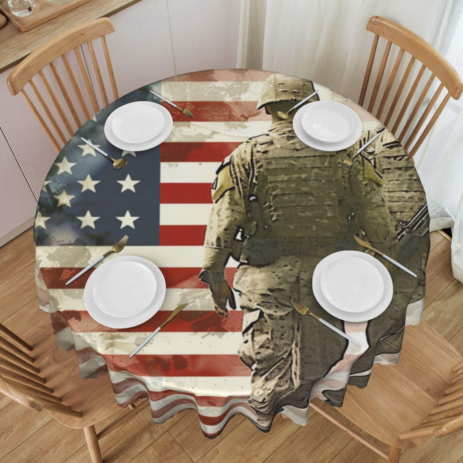 Nappe ronde imprimée soldats militaires américains déco salle à manger polyester