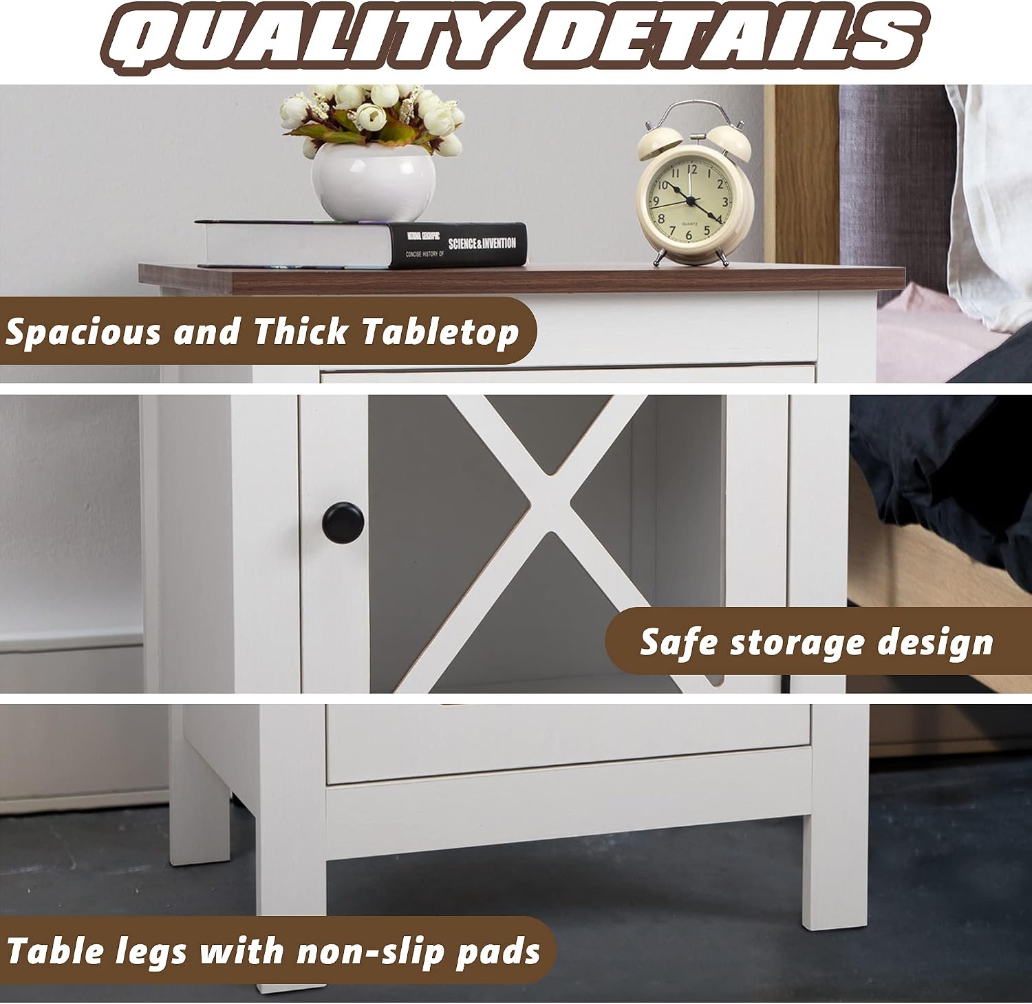 JAXPETY Set of 2 Modern Wood Nightstand, Bedside Table with X-Design Glass Door, Bedside Furniture, Night Stand, End Table, Side Table with Rustic Style for Home Bedroom(2-Pack, White)
