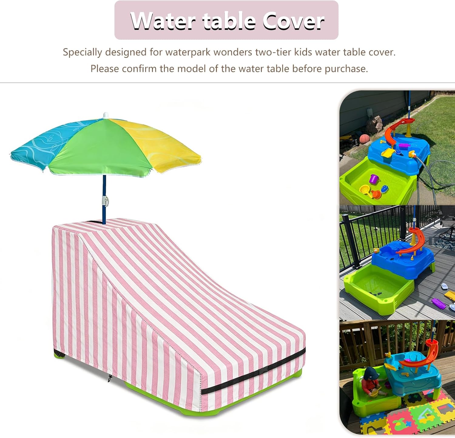 Kids Water Table Cover,Outdoor Heavy Duty 600D Waterproof Toddler Water Play Table Cover,Compatible with Waterpark Wonders Two-Tier Water Table Pink