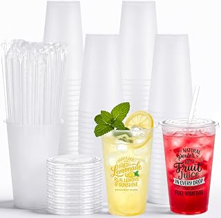Roshtia Frosted Cups with Lids and Straws