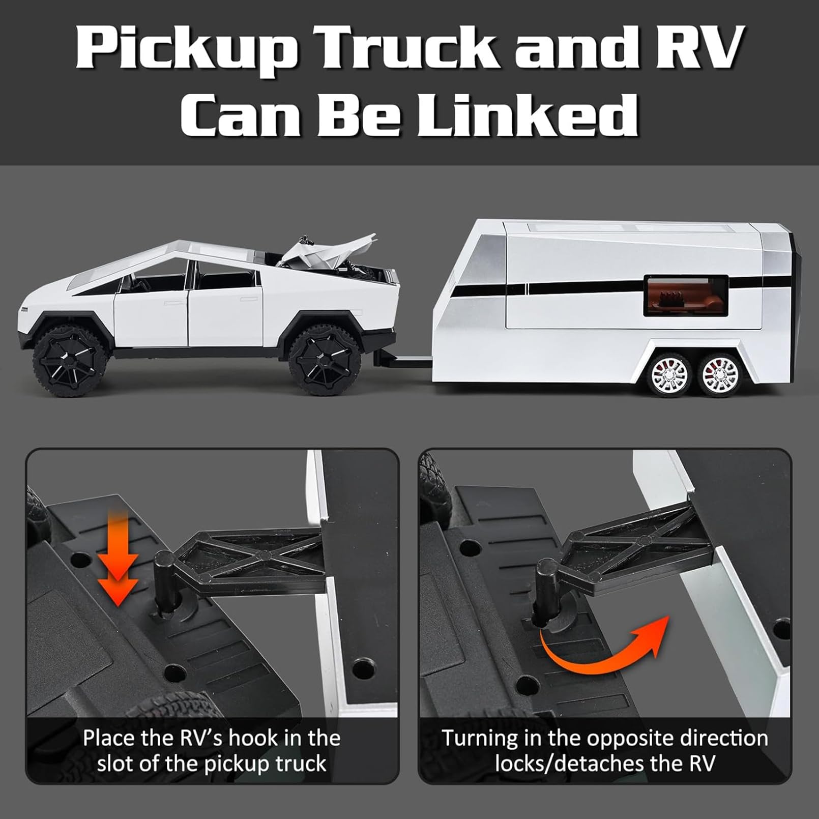 Tesla Truck Modellino 1:24, Macchinina Truck, kit Modello di Camper con Luce e Musica, Funzione Pull-Back, Lega Pressofusa, Ideale per Bambini dai 3 Anni e Collezionisti (Argento)