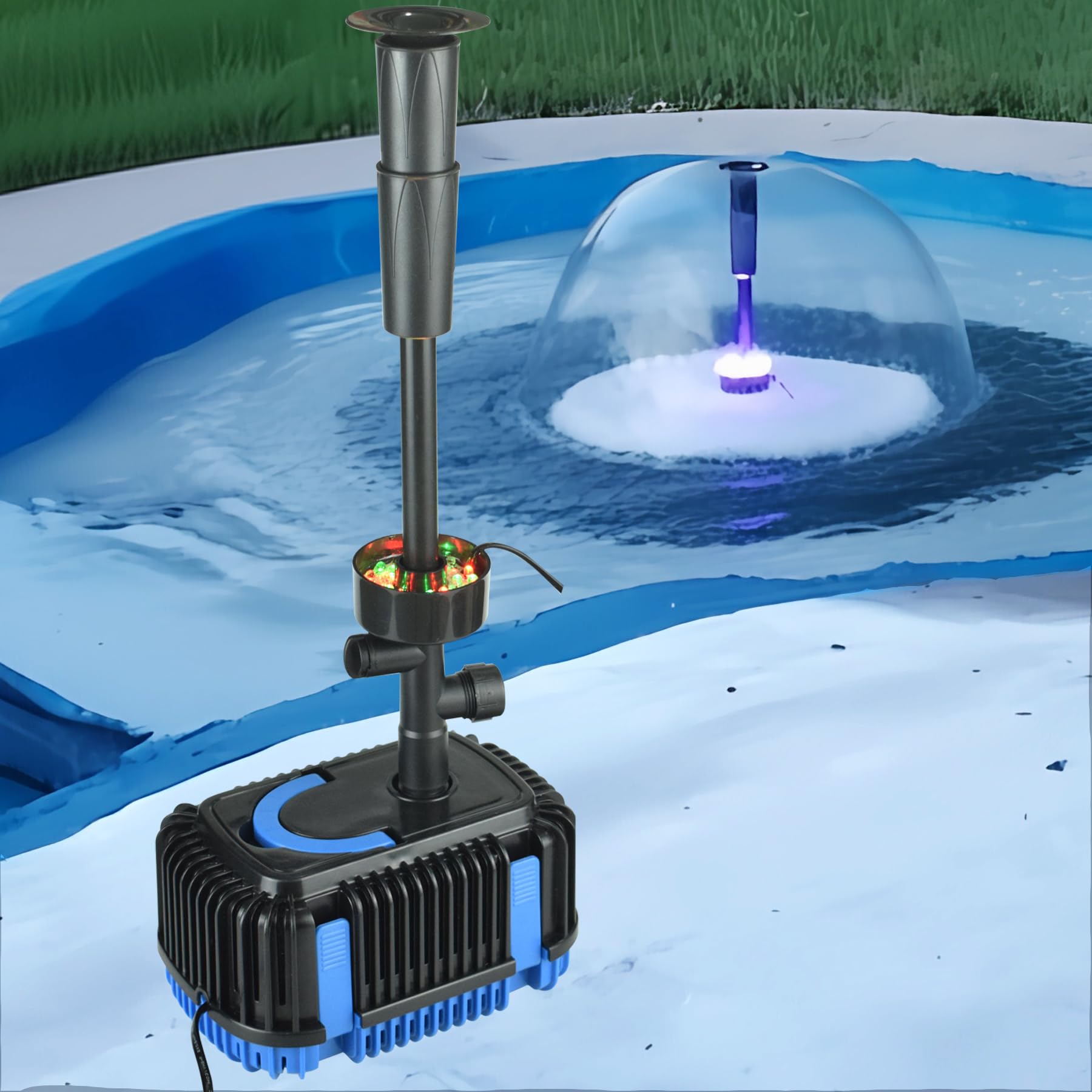 Photo 1 of Pond Filter with Pump Fountain Kits, Submersible Pump Pond Fountain With RGB Light Koi Pond Filters for Outdoor Pond,3 Water Patterns Decoration Garden Pond Landscape,660GPH 110V Corded Electric