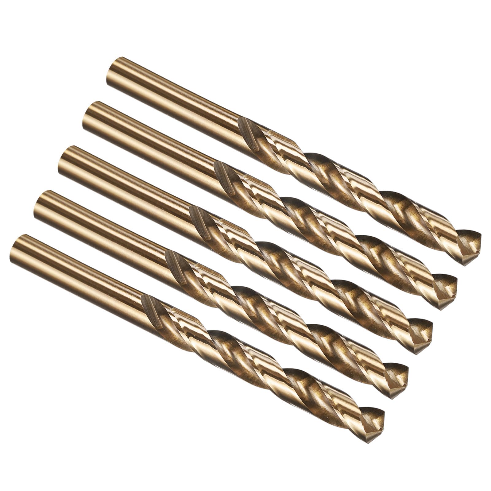 PATIKIL 10.5mm Drill Bit, M35 Cobalt 5% High-Speed Steel Jobber Straight Shank 135° Gold Finish for Stainless Steel Hard Metal - 5 Pack