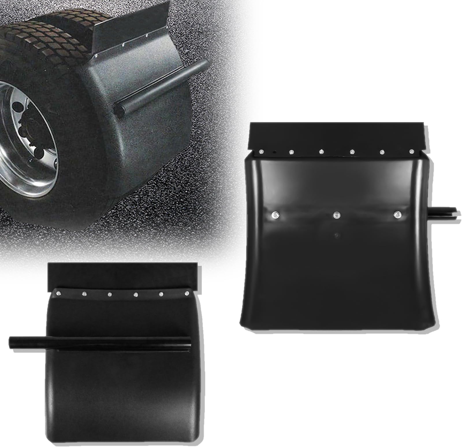 SEPEY Quarter Fenders for Semi Truck, 24" x 24" Black Poly, Tube Bracket and Mounting Hardware Included, Right Left, Plastic Quarter Fender Kit Set (2 PAIRS)