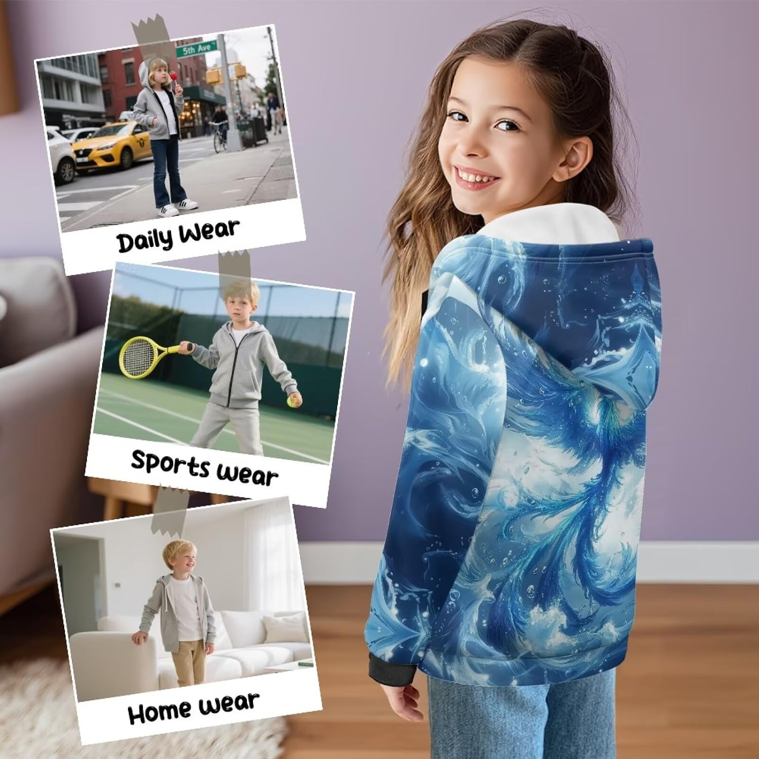 Hoodies for Girls 6-16Y Kids Winter Long Sleeve Zip Up Hooded Sweatshirts