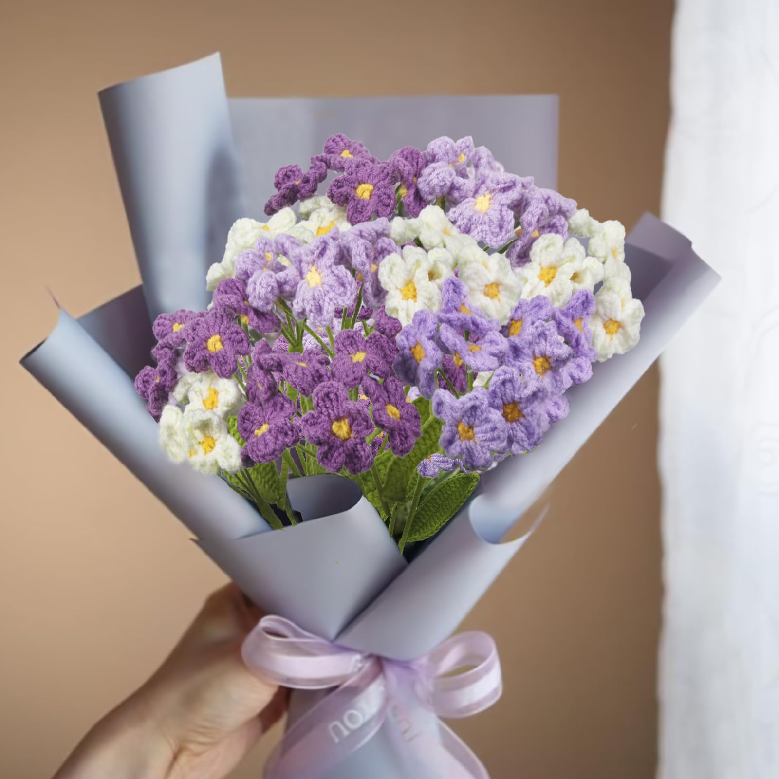 6 Pz Fiori Uncinetto Bouquet Forget Me Not Fiori Fatti a Mano Viola Artificiali Fiori Intrecciati all'Uncinetto per Bouquet di Nozze Anniversario Compleanno San Valentino Regali per Mamma Donne