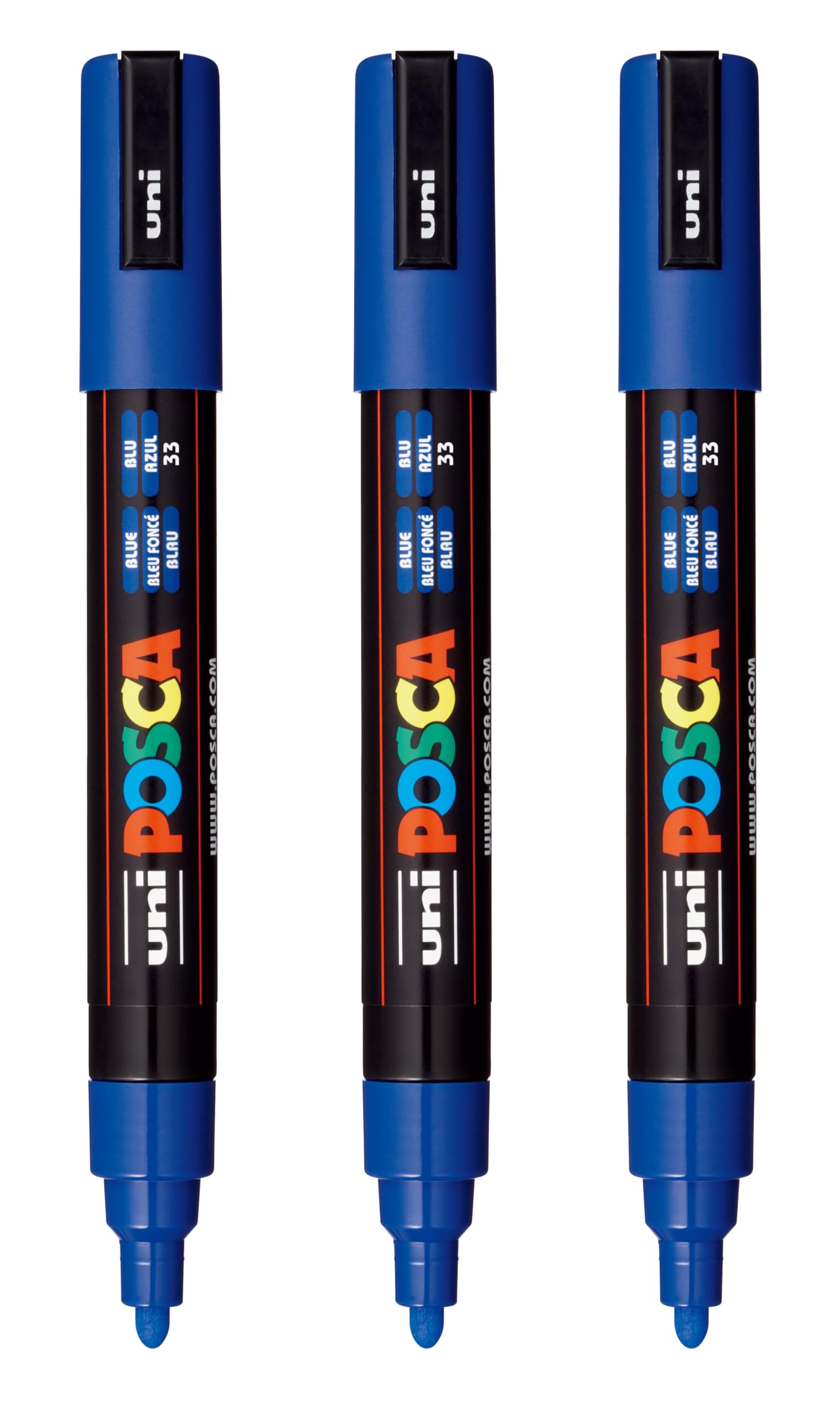 posca PC-5M Water-Based Paint Markers, Reversible Medium Tip (1.8-2.5mm), Blue, 3 Count