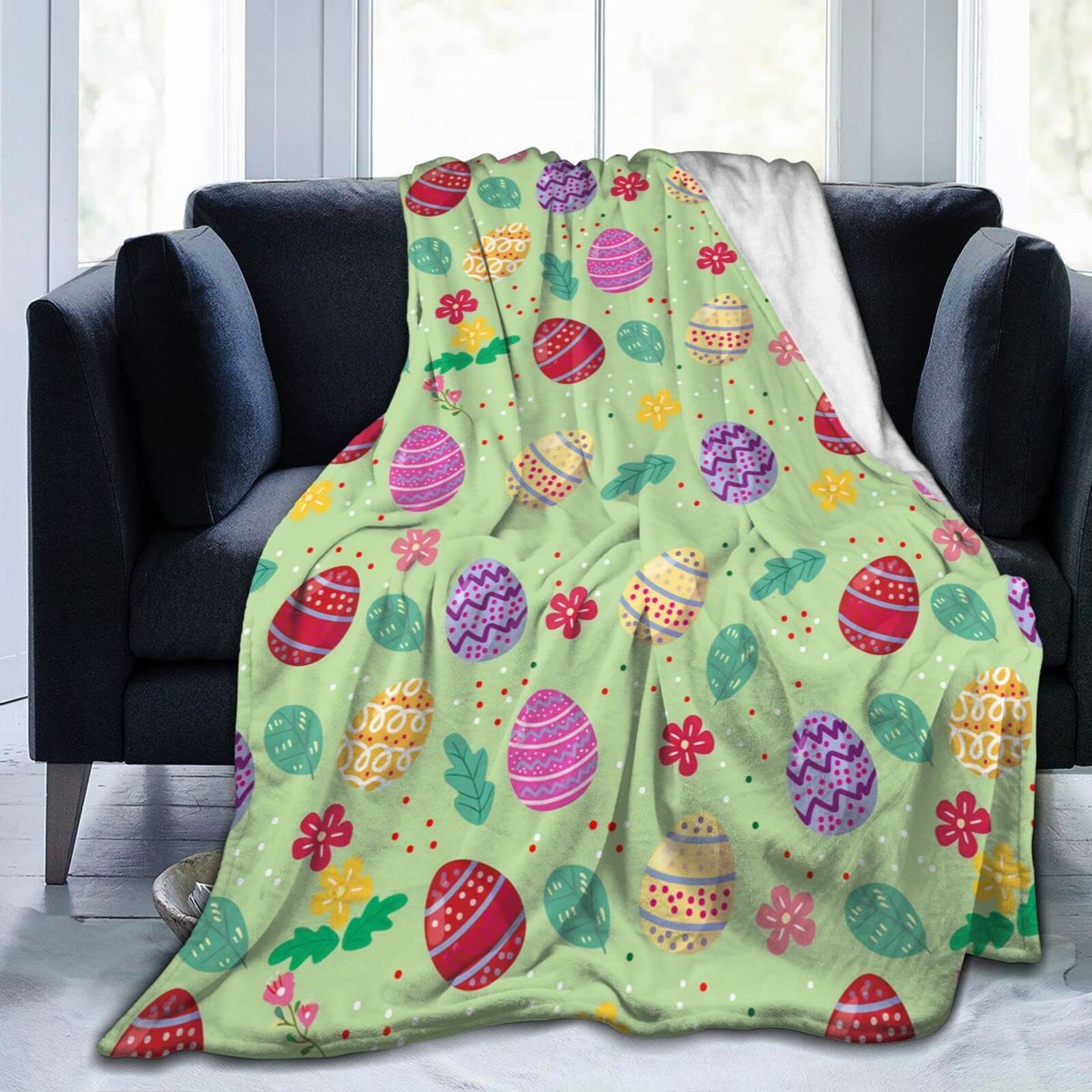 Lsjuee Cute Easter Eggs Throw Blanket Soft Cozy Lightweight Blankets Easter Gift Flannel Blanket for Sofa Couch Bed Office Holiday Decorative 50"X40"
