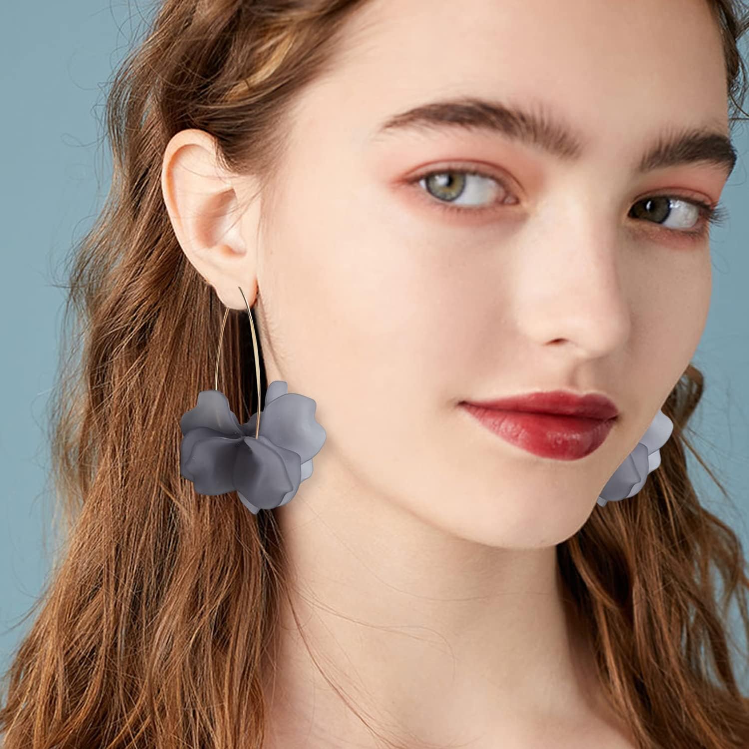 Unique Handmade Bohemian Resin Flower Petal Dangle Earrings Large Long Acrylic Rose Flower Tiered drop Earring Statement Summer Party Exaggerated Floral Tassel Hook Earrings for Women - Image 3