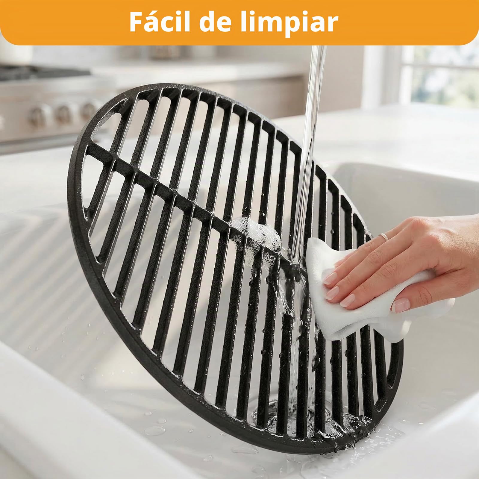 Parrilla de hierro fundido, placa de parrilla para parrilla redonda de hierro fundido, parrillas de carbón y gas, parrilla de 37,5 cm, cocción negra para parrilla resistente como reemplazo