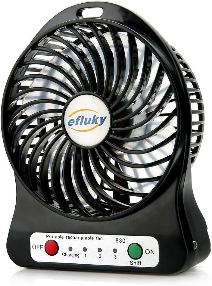 efluky Desk Fan Table Fan Mini Fan Small Quiet Fan Rechargeable Fan USB Fan Travel Fan 4 Inch 3 Speeds (Black)