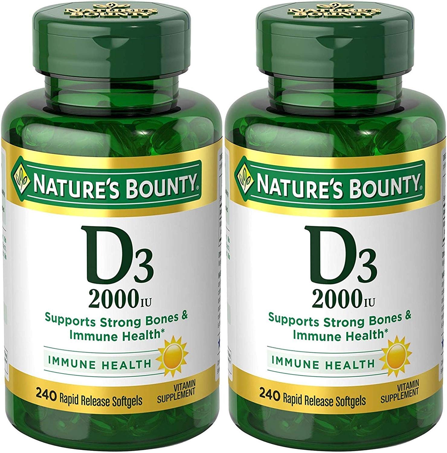 Nature's Bounty Vitamin D-3, 2000 Iu, 480 Softgels (2 X 240 Count Bottles) (Packing may vary)