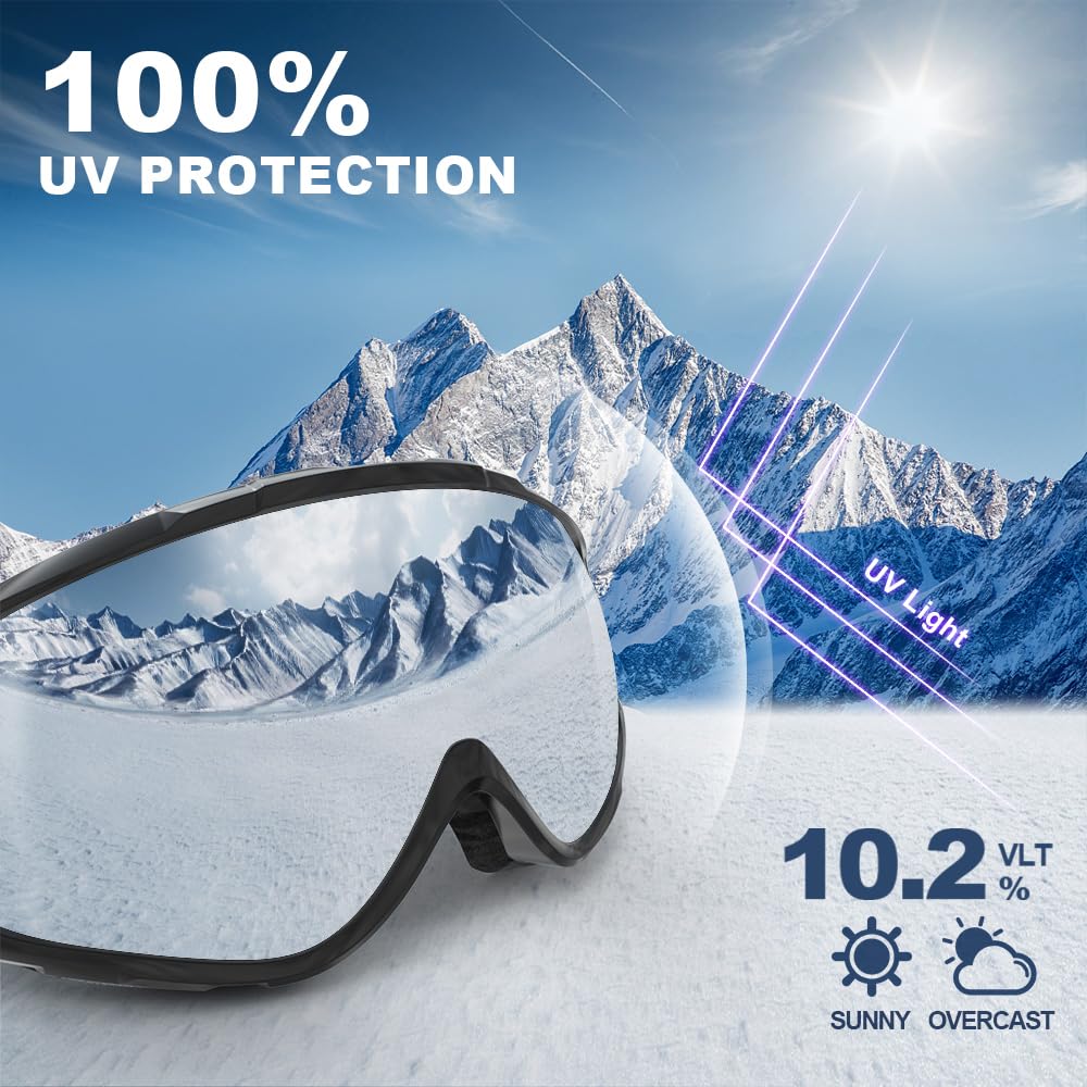 Findway Maschera da Sci, Occhiali da Sci per Uomo Donna Teenager OTG Maschere Sci,Anti Nebbia 100% Anti-UV Maschera Sci,Adatto a Snowboard,Motocross e Altri Sport Invernali