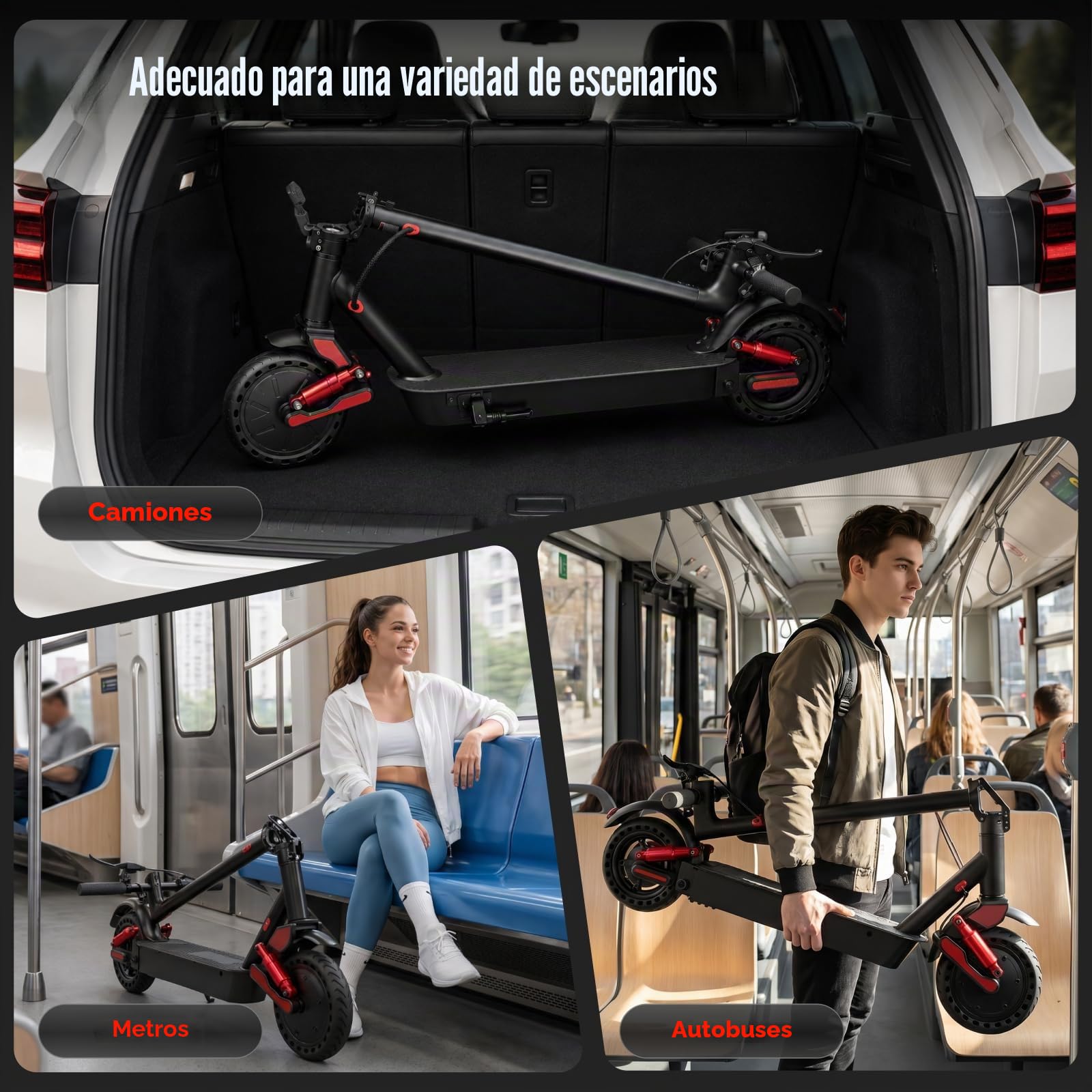 HX D06 Patinete Eléctrico para Adultos Plegable, Motor de 500 W, Batería de 16/25Ah, Autonomía de 40 a 70 km, 25 KM/H, Amortiguadores Dobles Delanteros y Traseros, LCD, App, Desplazamientos Diarios