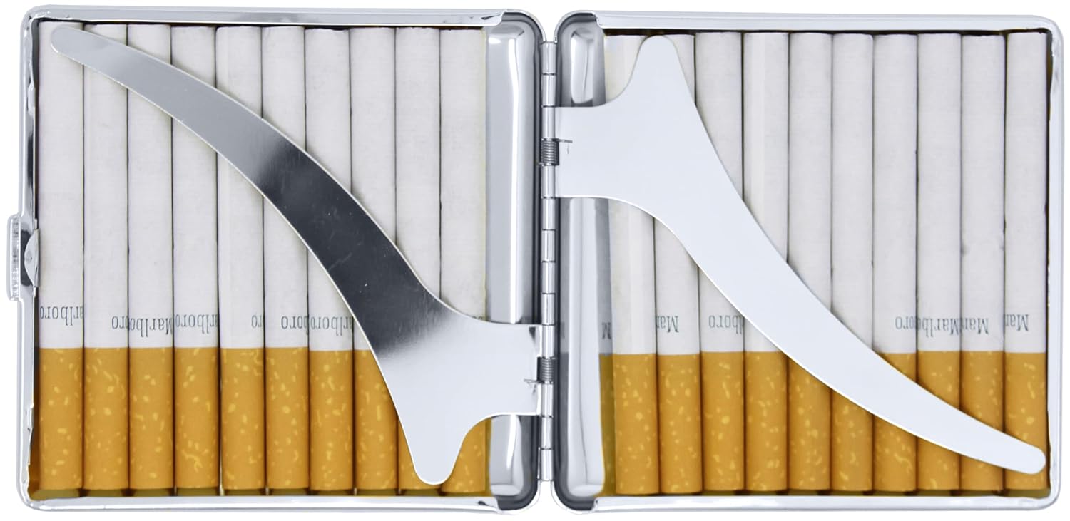 Set of 2 Metal-Plated King Size Cigarette Case & Stash Box (Reflective Silver)
