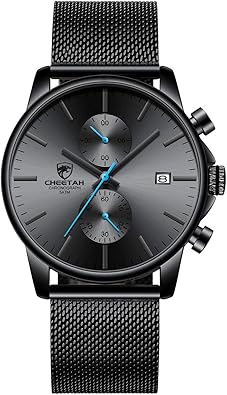 GOLDEN HOUR Mens Watch Fashion Sleek Minimalist Quartz Analog Mesh Stainless Steel Waterproof Chronograph Watches for Men with Auto Date