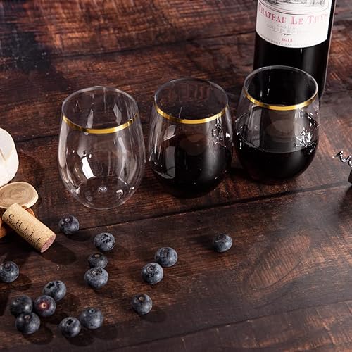 Miniatura 12 de SUT Copas de vino desechables transparentes sin tallo, vasos irrompibles de 12 onzas, paquete de 32 unidades, inastillables, reciclables, vasos