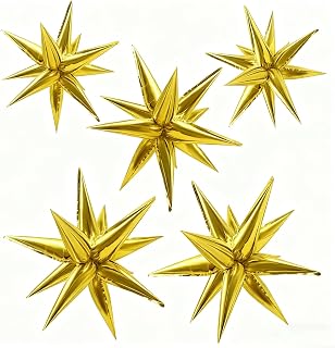 Gold Star Balloons Foil Explosion Balloon Large Mylar Balloons Bulk Party Decoration for Birthday Wedding Anniversary Graduation Baby Shower Gender Reveal Christmas New Year
