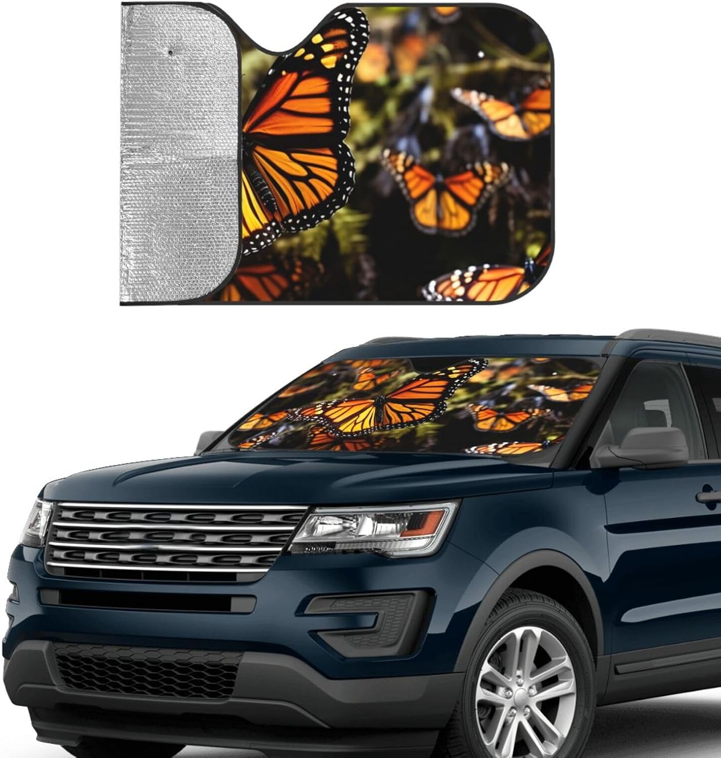 Heaps of Orange Monarch Butterflies Car Windshield Sun Shade Foldable Uv Ray Sun Visor Protector Sunshade Car Front Window Covers Car Accessories Keeps Your Vehicle Cool 55x30 Inch image 4