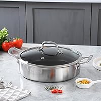 Vista 5 de Sartén Saltear de Acero Inoxidable de Tres Capas de 7 Cuartos, Sartén Antiadherente de 12 Pulgadas con Tapas, Utensilios de Cocina de Calor Rápido