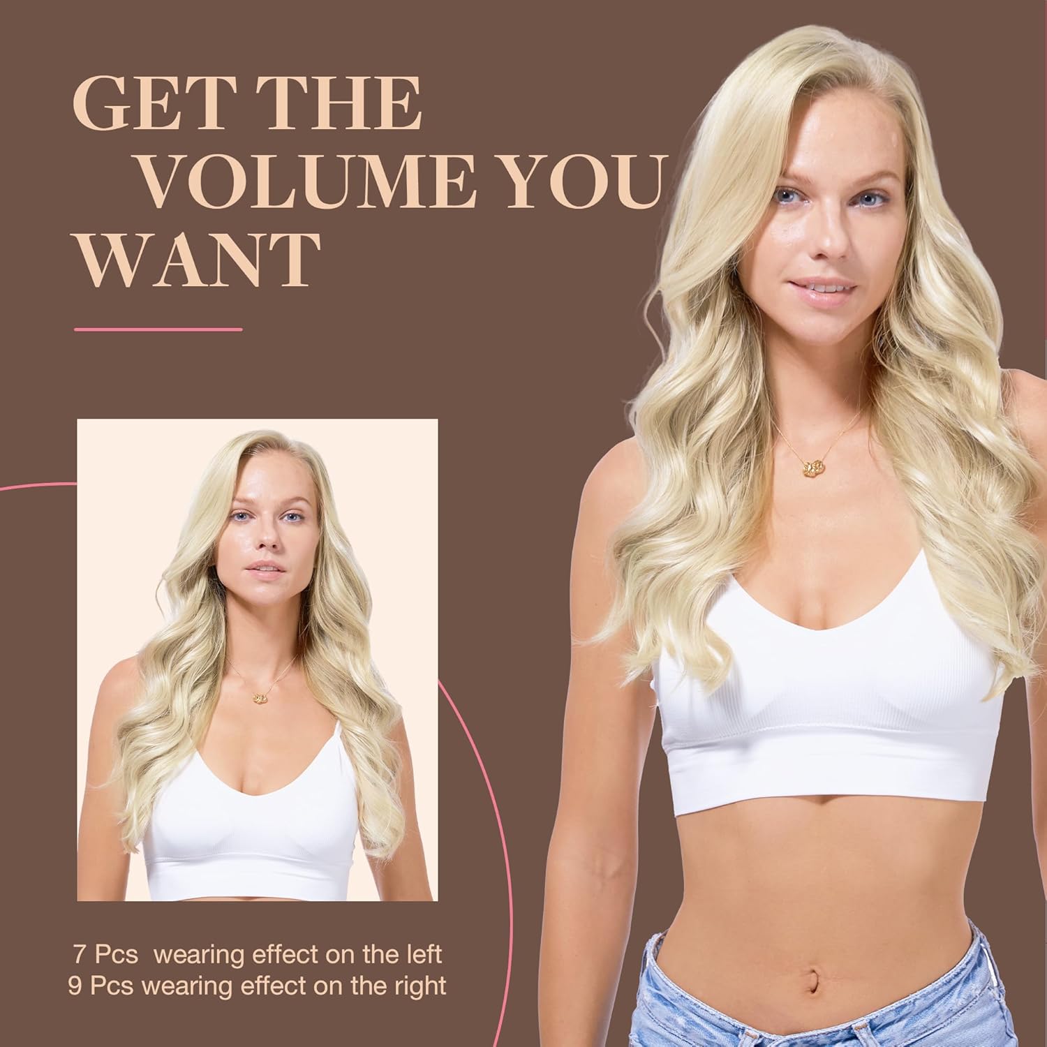 GOO GOO Clip in Hair Extensions Real Human Hair, Remy Human Hair Extensions Clip ins for Women, Natural Human Hair, 24inch 240g 9Pcs, #17A/60A Ash Blonde Highlighted Platinum Blonde