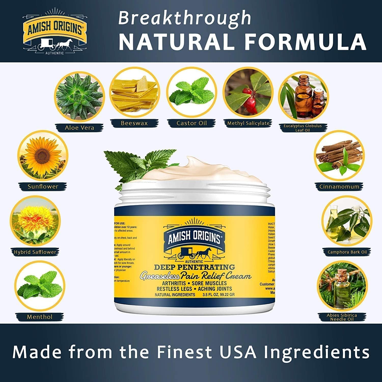 Amish Origins Arthritis Pain Relief Cream - 14 oz - Maximum Strength Deep Penetrating for Joint, Muscle, Knee, Back, Feet, Hand, Ankle, Aches (14 Fl Oz (Pack of 1))