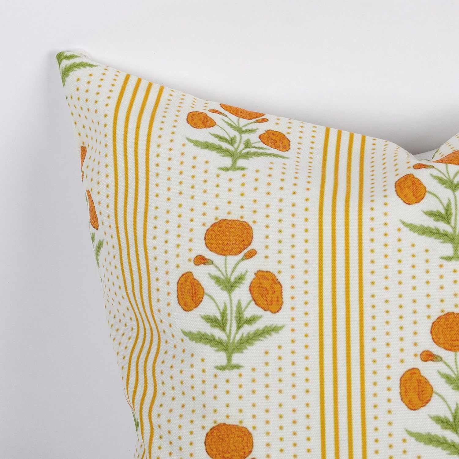 Vintage Floral Pillow Cover 18x18 Set of 2, Block Print Marigold Flowers Striped Decorative Canvas Throw Pillow Cushion Cases Farmhouse Decor for Outdoor Couch Bedroom Car Yellow