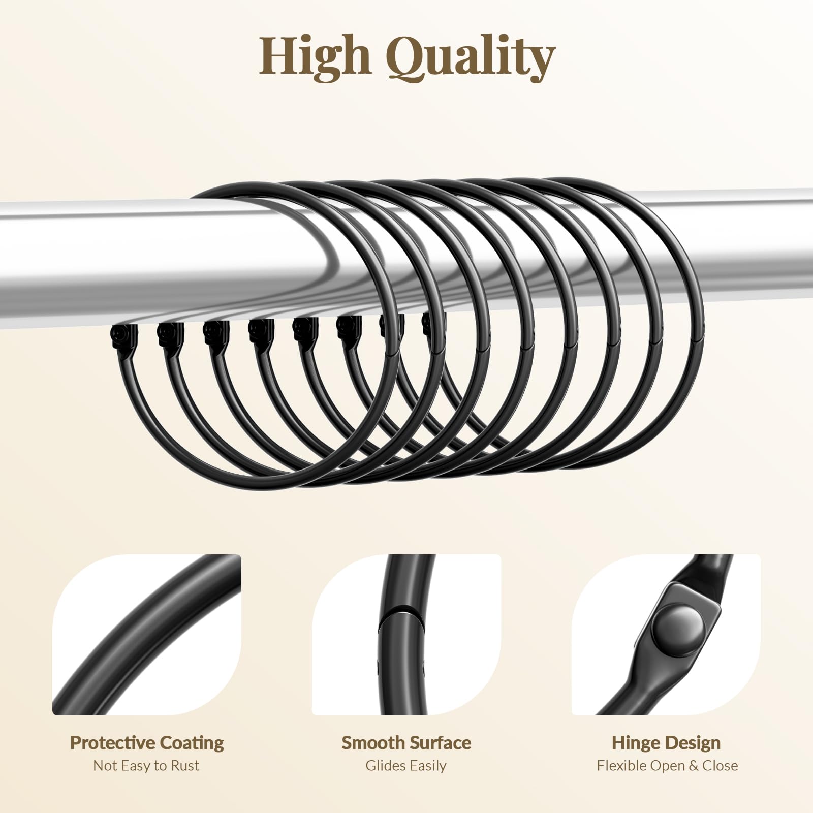 Bathway Shower Curtain Rings, Bathway Shower Curtain Hooks, Black Shower Curtain Rings Rust Proof, Anti-Drop Shower Rings for Curtain, Shower Hooks for Shower Curtain Rod Bathroom Curtain Rings