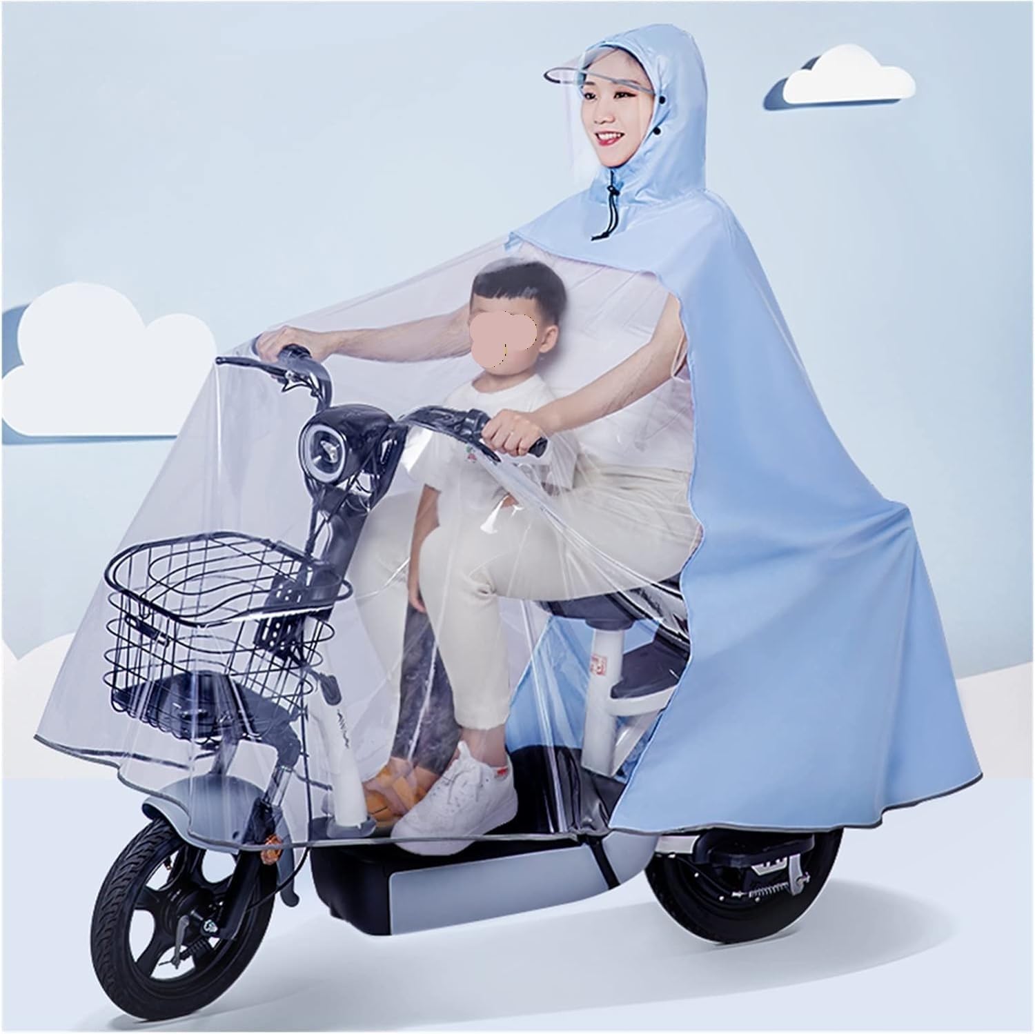 Hooded Transparent Cycling Rain Poncho Multicolor Multiple Sizes for Bike E-Bike Scooter(Blue,3XL)