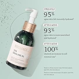 BIOSSANCE 100% Squalane Oil - Sustainable, Vegan Face Oil & Body Oil - Hydrating, Fast-Absorbing Moisturizer - Ideal for Oily Skin, Face, Hair - Organic Sugarcane-Derived Squalane, 3.3 ounces