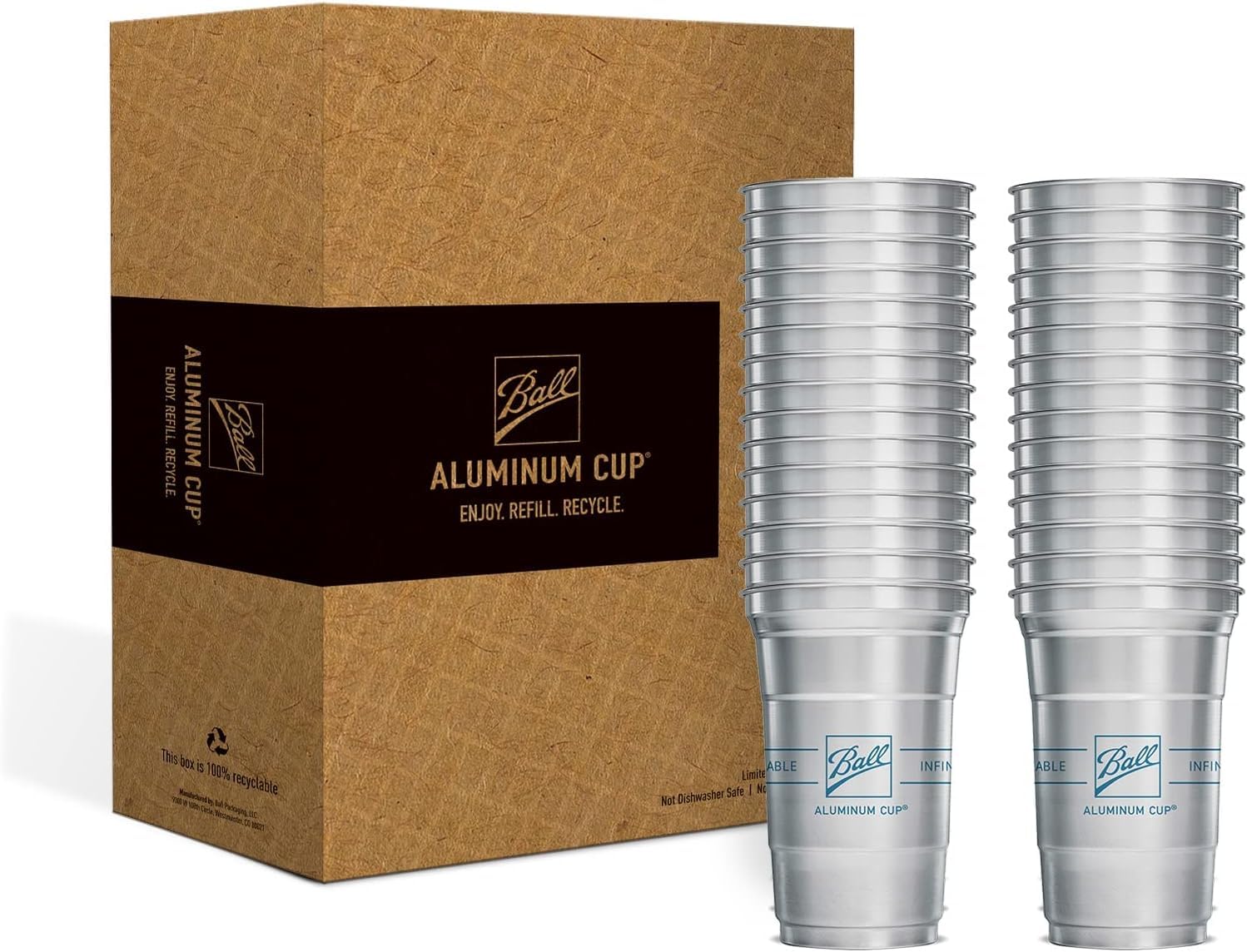 Ball Corporation Aluminum Cup Recyclable Party Cups, 16 oz. Cup, 20 Cups Per Pack, Large, Silver, 16oz_BA_20CT