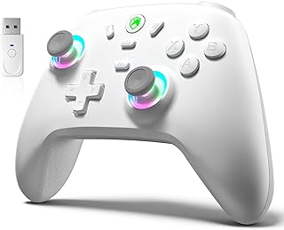 ECHTPower Manette PC Sans Fil, 1000Hz, Joystick Hall, RGB, Vibration, Batterie 800mAh, Compatible PC/Switch/Steam Deck/Android/iOS (Blanc)